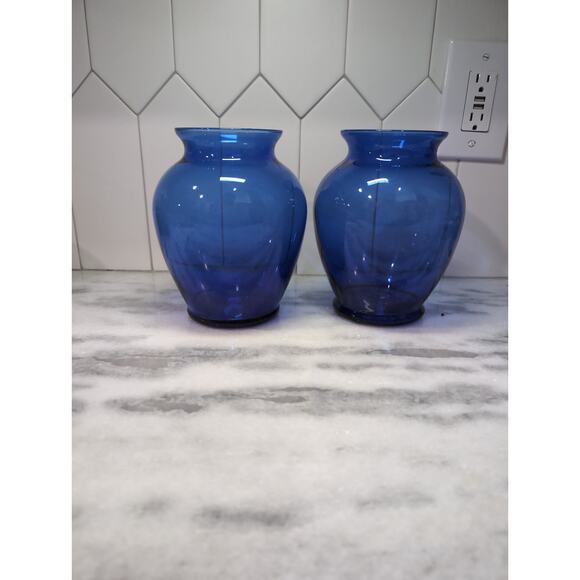 Cobalt Blue Glass Flower Vase Pair, 7.5" Height, Ginger Jar Set, Wedding Decor - Picture 1 of 9